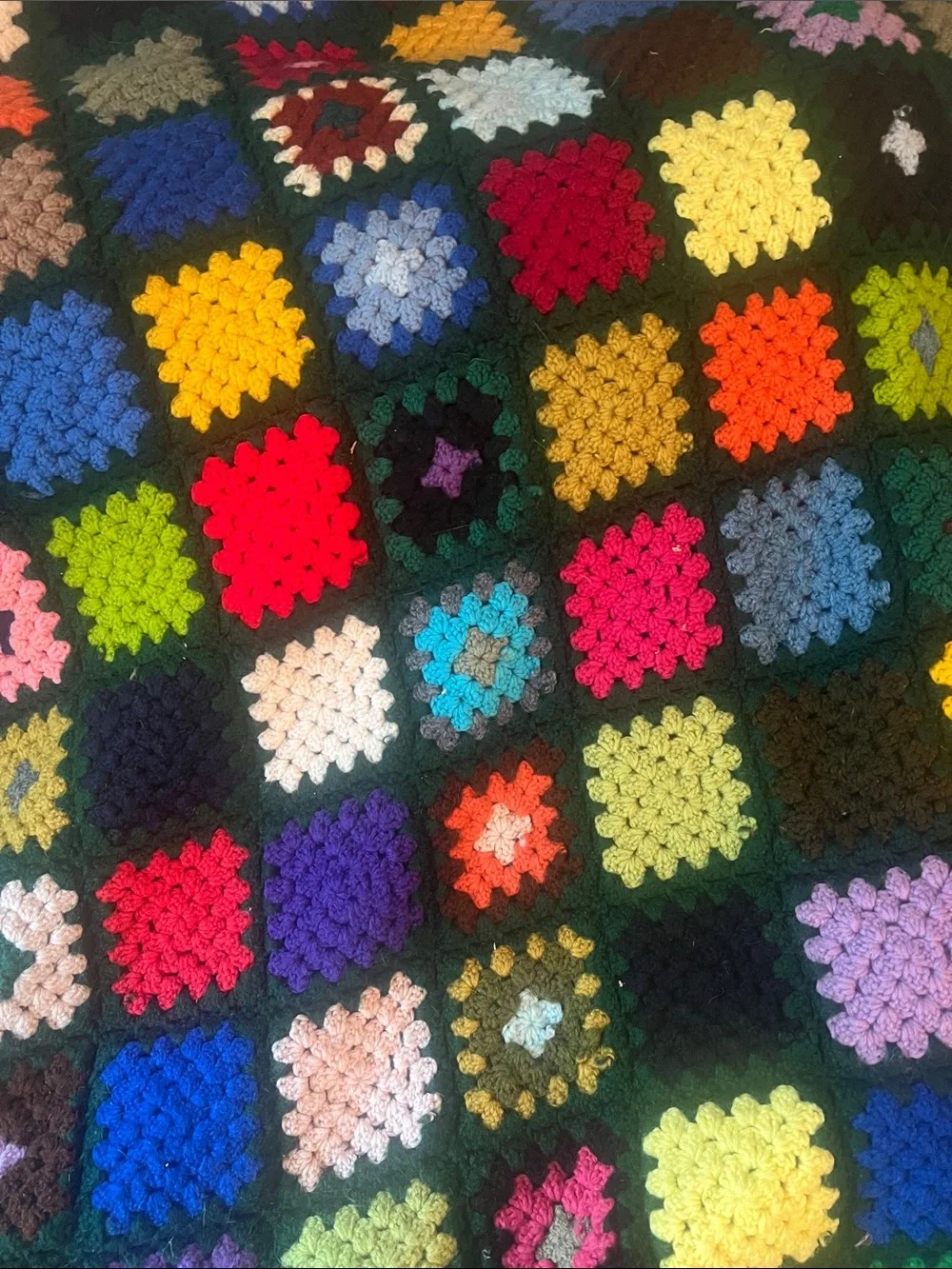 Vintage Handmade Multicolor Granny Square Throw Blanket - Home Holiday 76x49